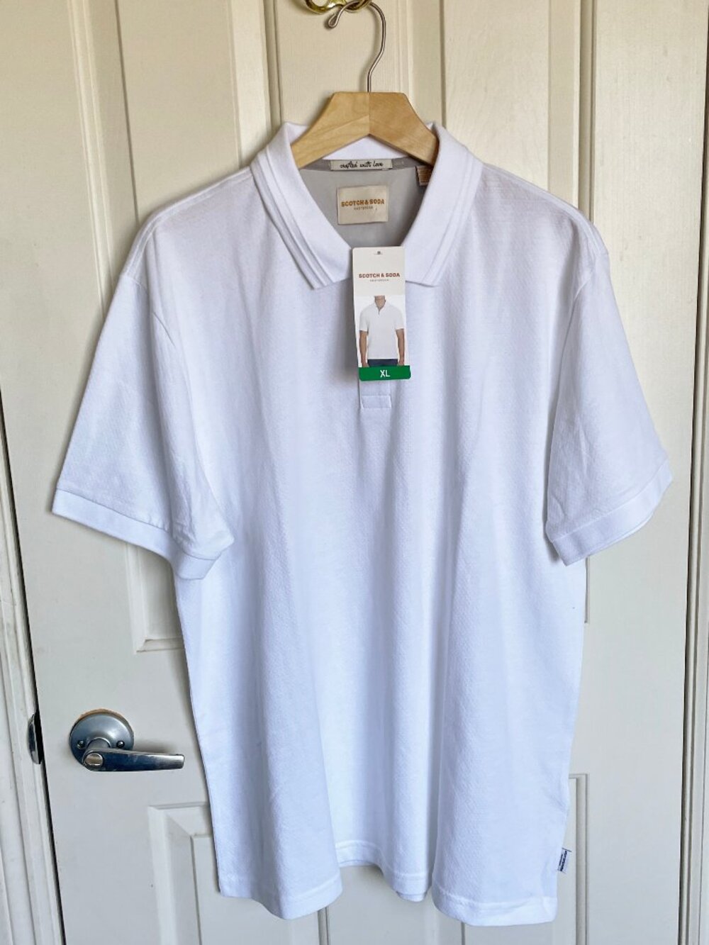 NEW Scotch & Soda Men's Short Sleeve Jacquard Polo Shirt NWT XL White